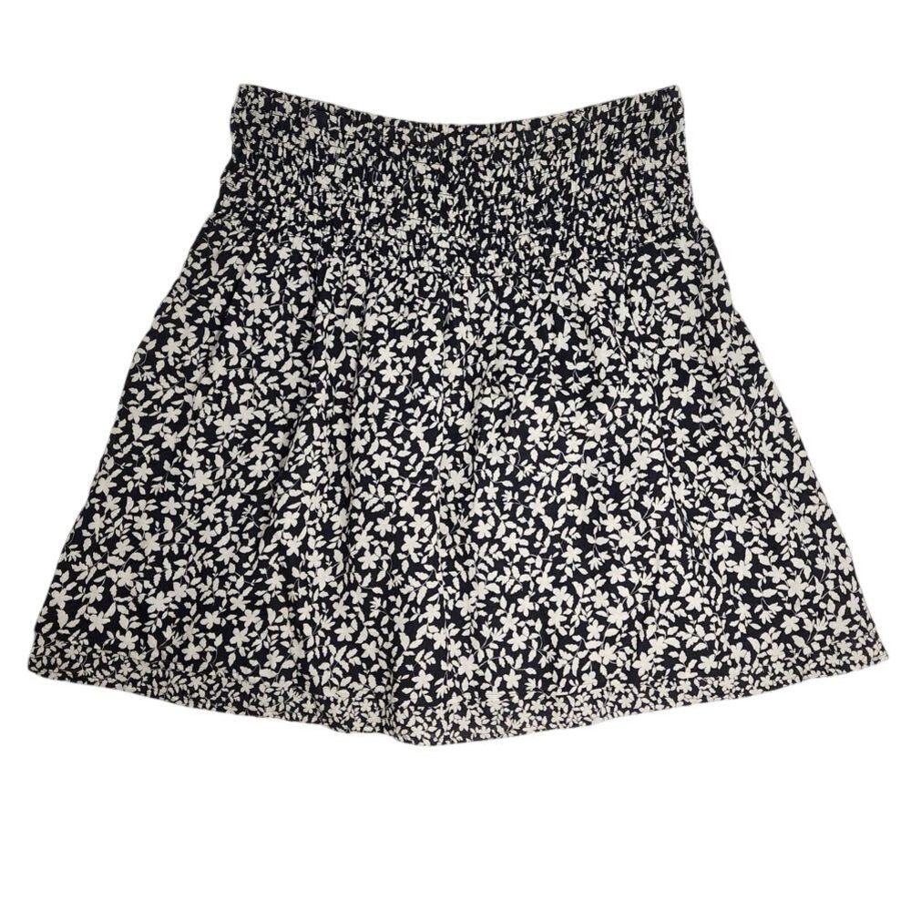 J. Jill Skirt‎ Women's Small Floral Smocked Waist Layered Cotton Black White